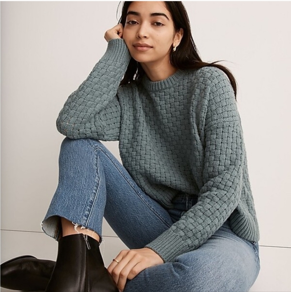 Madewell Textured Crew Neck Sweater - Teal